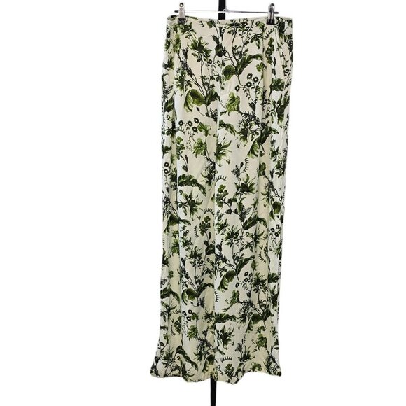Anthropologie Pull-On Silky Pants, Green Floral Print, Wide Leg, Size 12 Tall - Picture 1 of 11